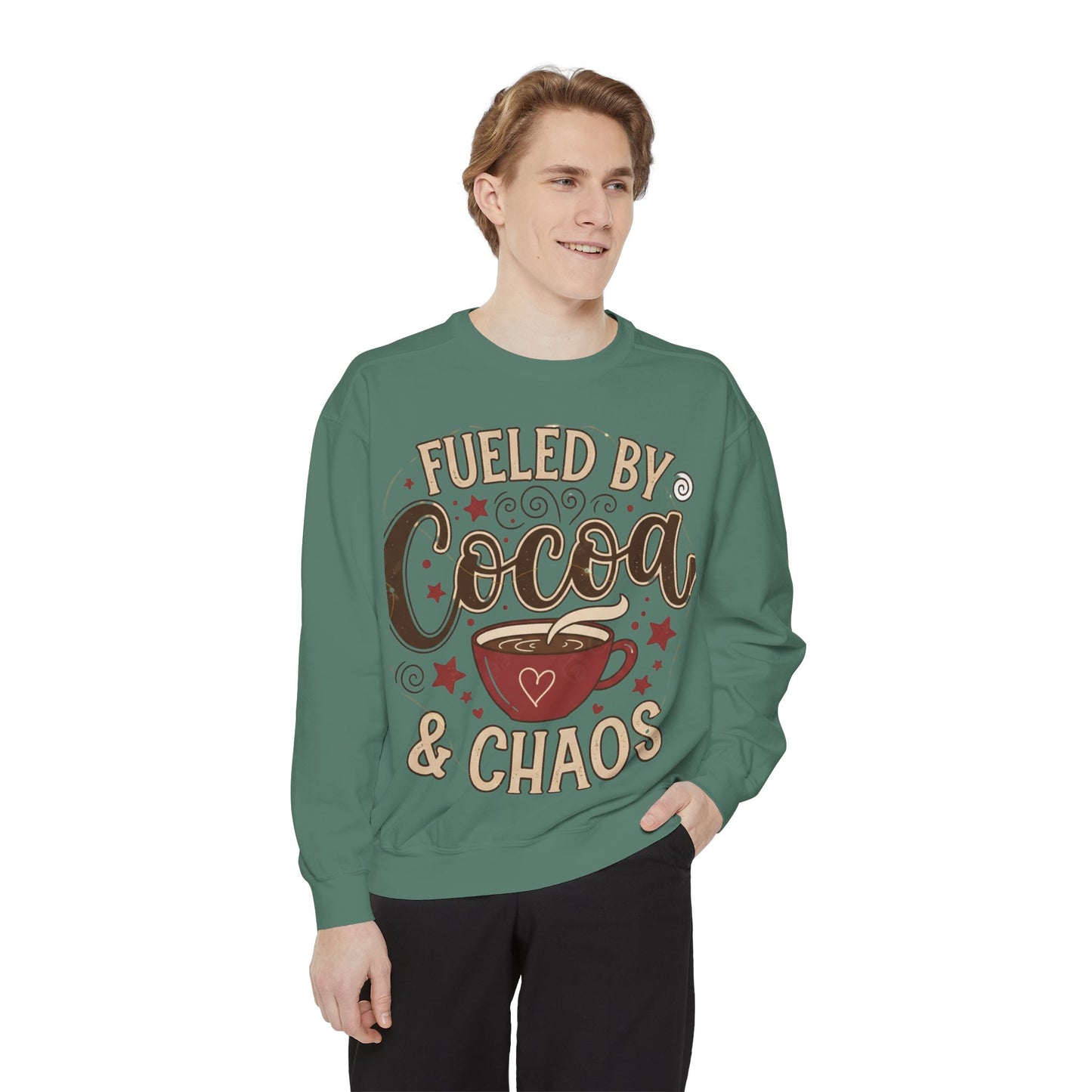 Fueled by Cocoa & Chaos Sweatshirt - Cozy Hot Cocoa Pullover | Loom Noir