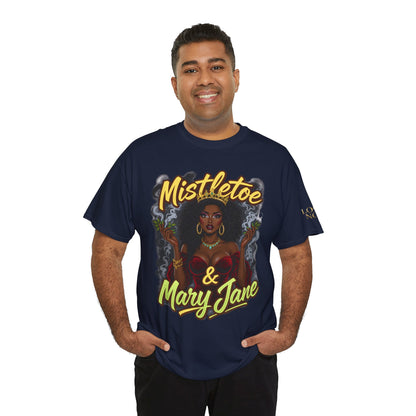 Mistletoe & Mary Jane Holiday Cannabis T-Shirt | Festive Weed Tee