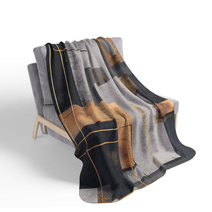 Geometric Gold & Slate Sherpa Blanket | Modern Abstract Throw
