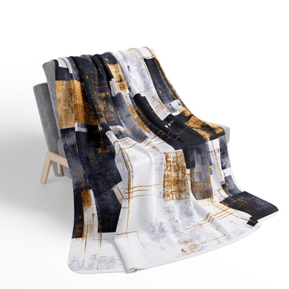 Geometric Abstract Sherpa Blanket | Modern Gold & Charcoal Throw