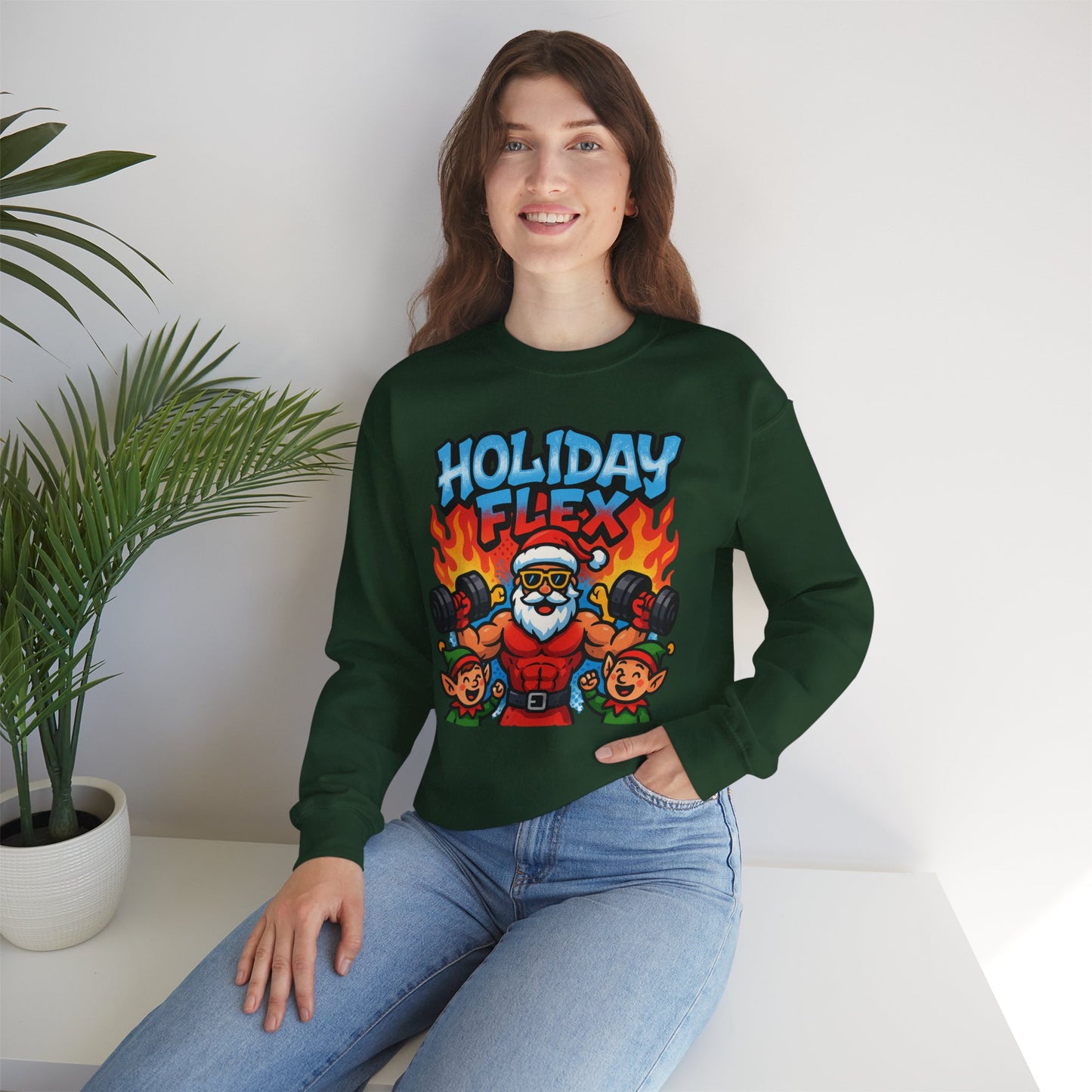 Holiday Flex Sweatshirt - Funny Christmas Fitness Crewneck | Loom Noir
