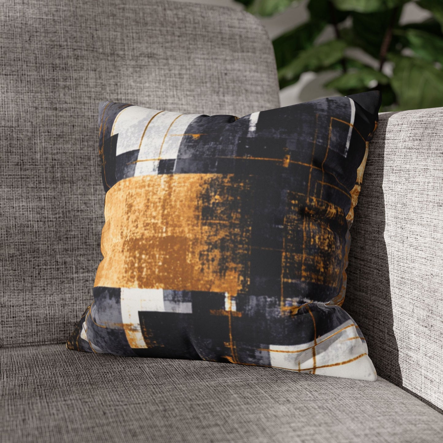 Abstract Gold & Charcoal Faux Suede Pillowcase — Luxury Accent Pillow | Loom Noir