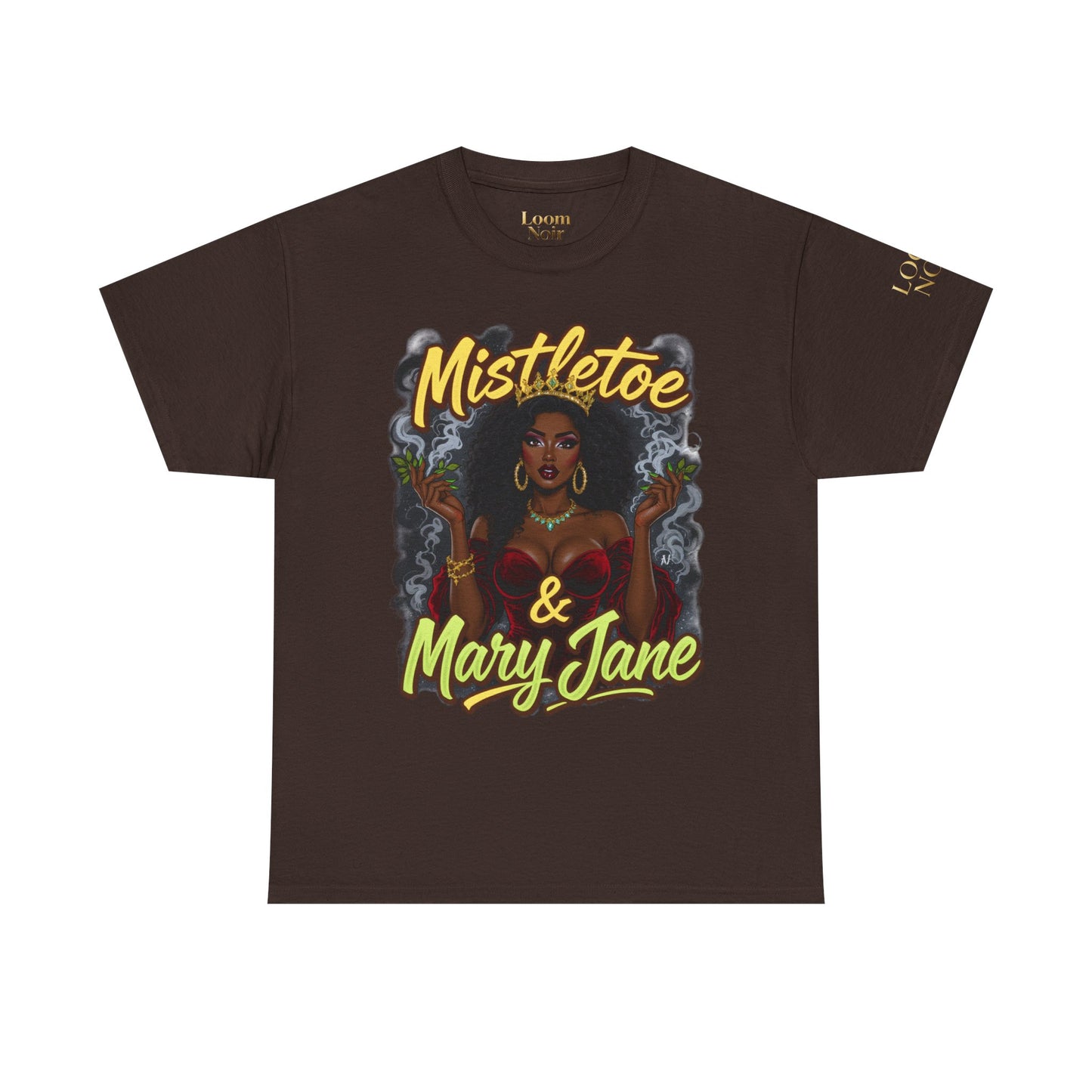 Mistletoe & Mary Jane Holiday Cannabis T-Shirt | Festive Weed Tee