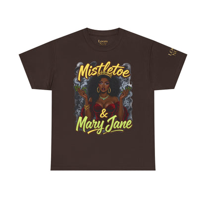 Mistletoe & Mary Jane Holiday Cannabis T-Shirt | Festive Weed Tee