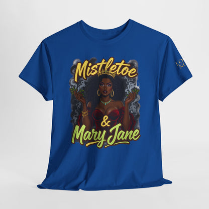 Mistletoe & Mary Jane Holiday Cannabis T-Shirt | Festive Weed Tee
