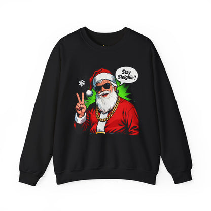 Stay Sleighin' Sweatshirt - Santa Peace Sign Christmas Crewneck | Loom Noir