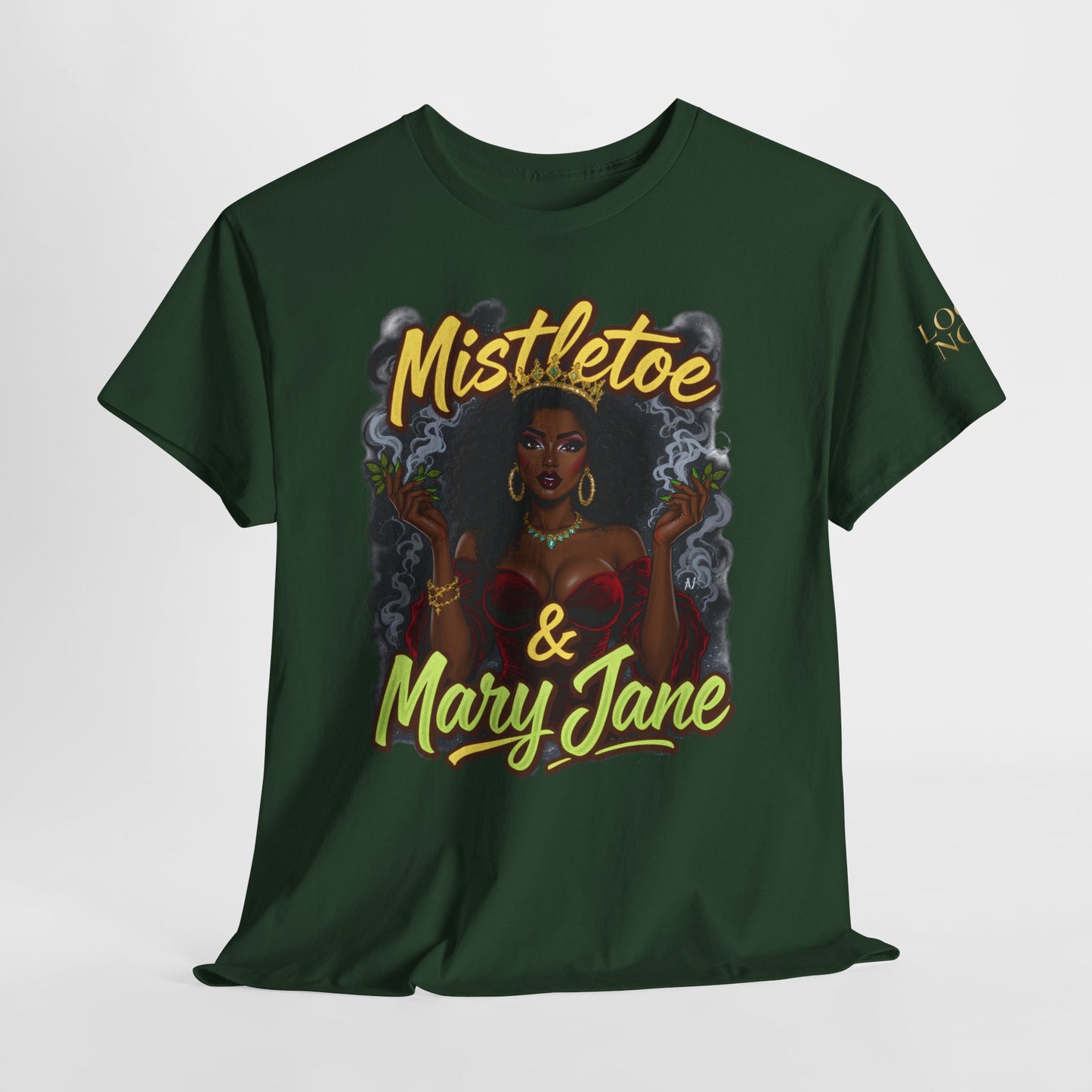 Mistletoe & Mary Jane Holiday Cannabis T-Shirt | Festive Weed Tee