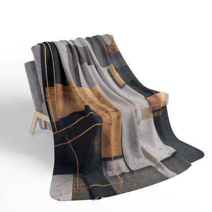 Geometric Gold & Slate Sherpa Blanket | Modern Abstract Throw