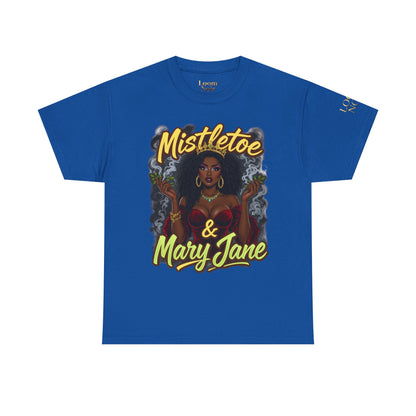 Mistletoe & Mary Jane Holiday Cannabis T-Shirt | Festive Weed Tee