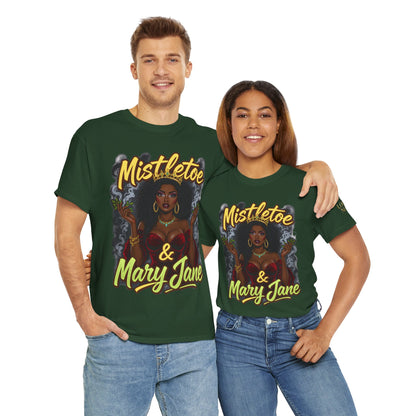Mistletoe & Mary Jane Holiday Cannabis T-Shirt | Festive Weed Tee