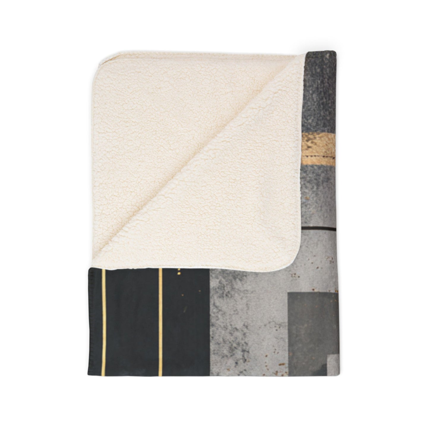 Geometric Gold & Slate Sherpa Blanket | Modern Abstract Throw