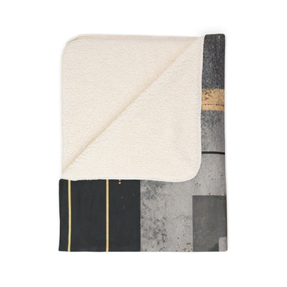 Geometric Gold & Slate Sherpa Blanket | Modern Abstract Throw