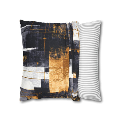 Abstract Gold & Charcoal Faux Suede Pillowcase — Luxury Accent Pillow | Loom Noir