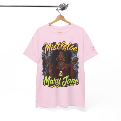 Mistletoe & Mary Jane Holiday Cannabis T-Shirt | Festive Weed Tee