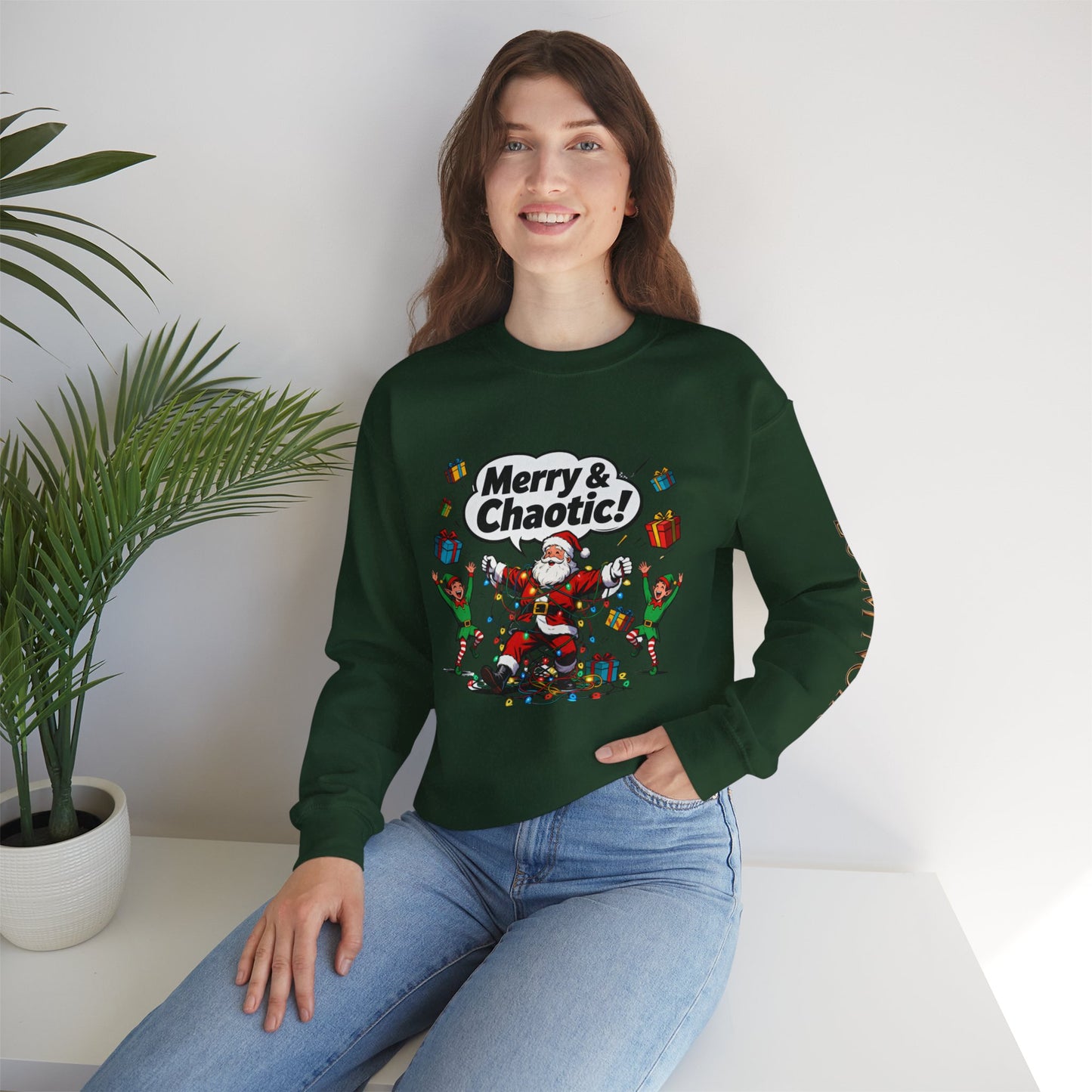 Merry & Chaotic Santa Christmas Crewneck Sweatshirt