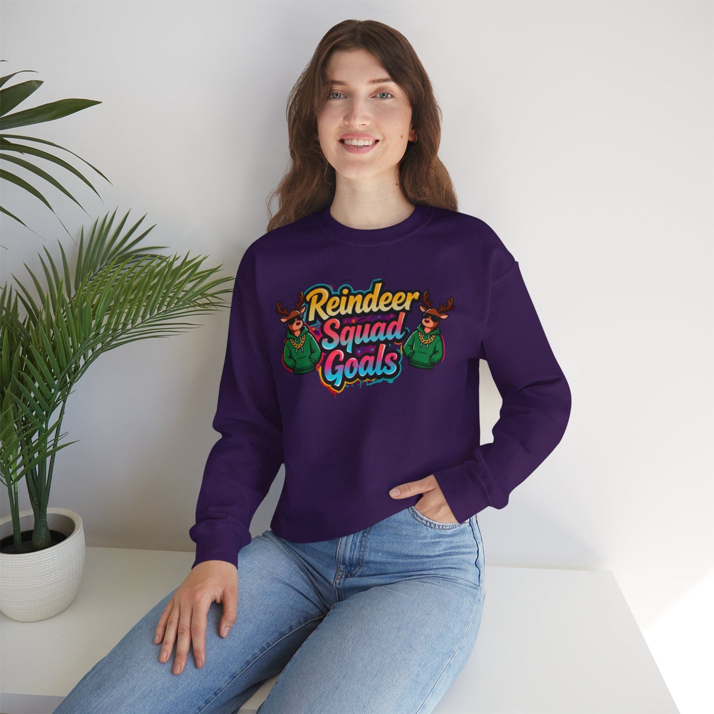 Reindeer Squad Goals Sweatshirt - Funny Christmas Crewneck | Loom Noir
