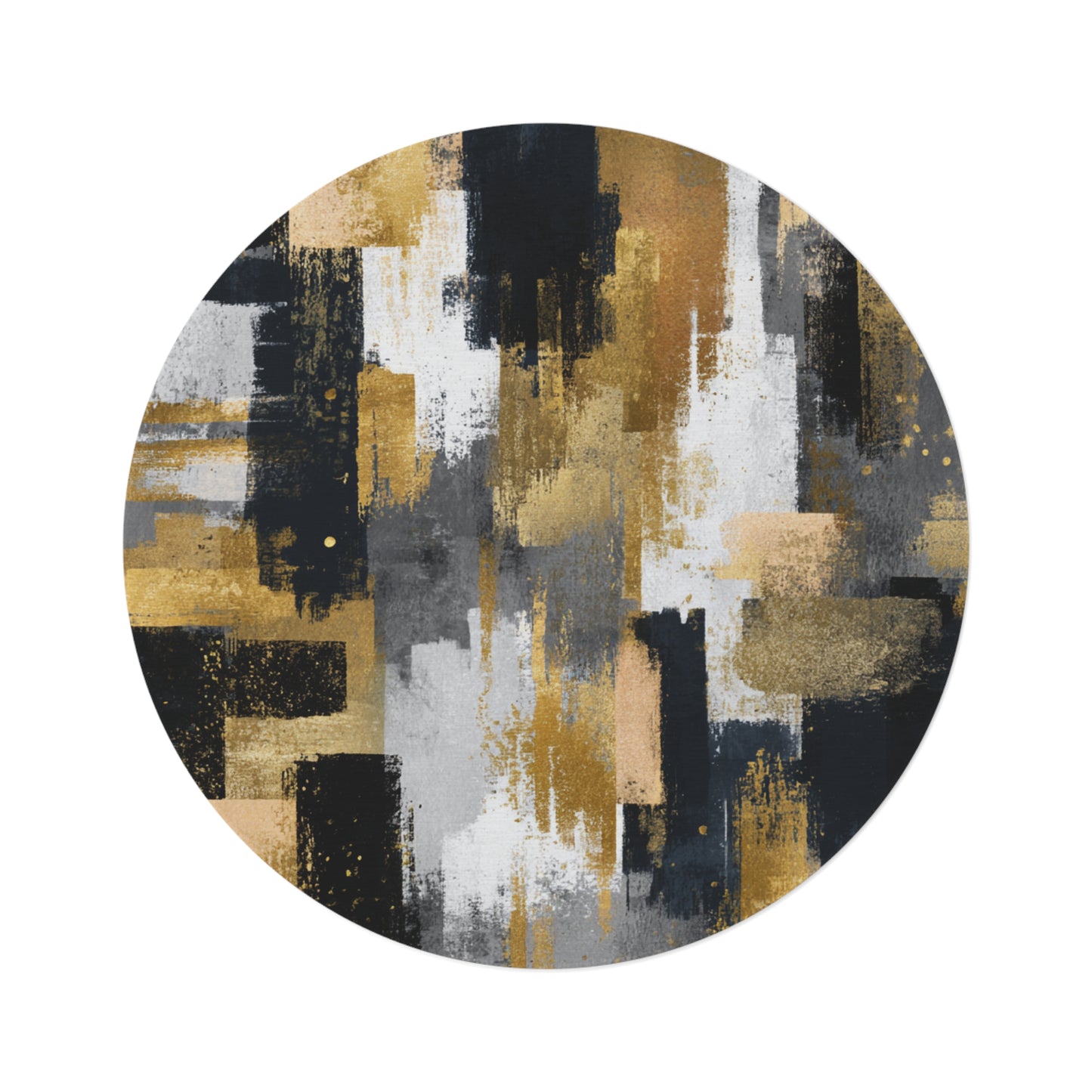 Abstract Gold & Charcoal Round Rug — Modern Circular Accent Rug | Loom Noir