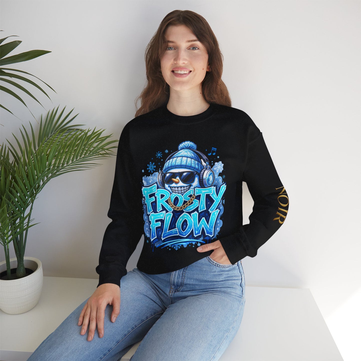 Frosty Flow Sweatshirt - Unisex Snowman Crewneck | Loom Noir