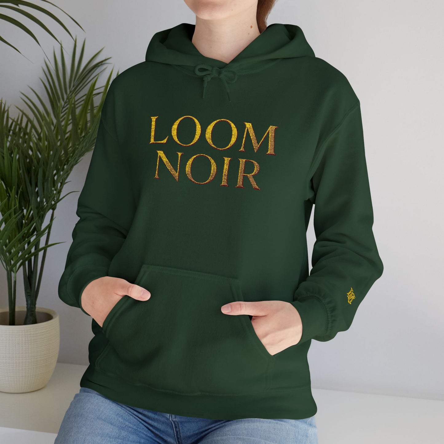 Gold Foil Text Hoodie - Loom Noir Premium Pullover | Streetwear
