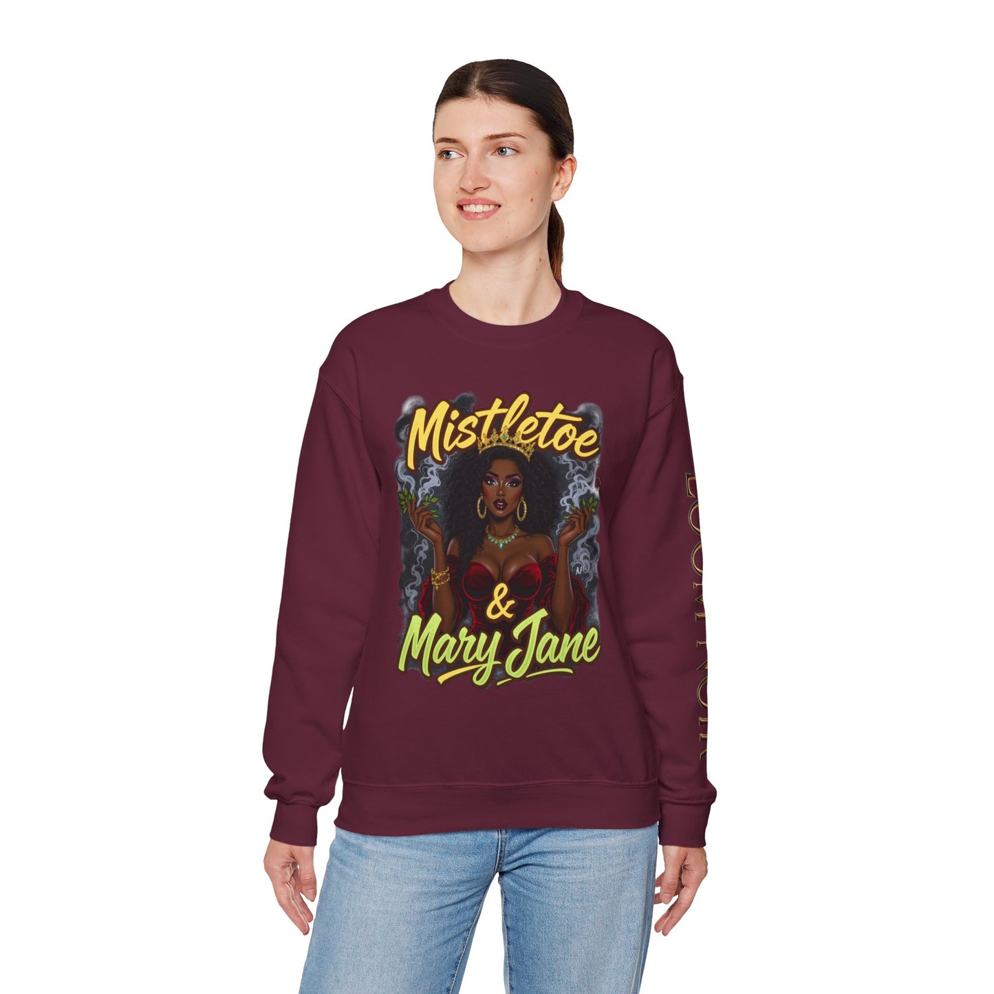 Mistletoe & Mary Jane Crewneck | Cannabis Holiday Sweatshirt
