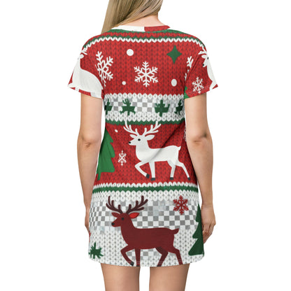 Christmas Reindeer T-Shirt Dress - Festive Holiday Dress | Loom Noir