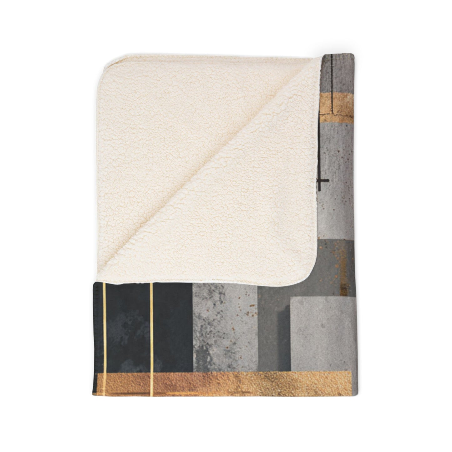 Geometric Gold & Slate Sherpa Blanket | Modern Abstract Throw