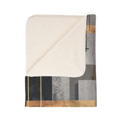 Geometric Gold & Slate Sherpa Blanket | Modern Abstract Throw