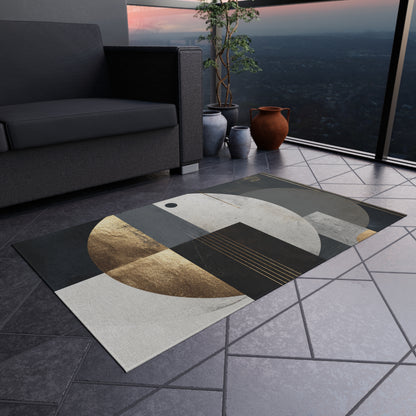 Geometric Circles Outdoor Rug — Modern Abstract Patio Mat with Gold Accents | Loom Noir