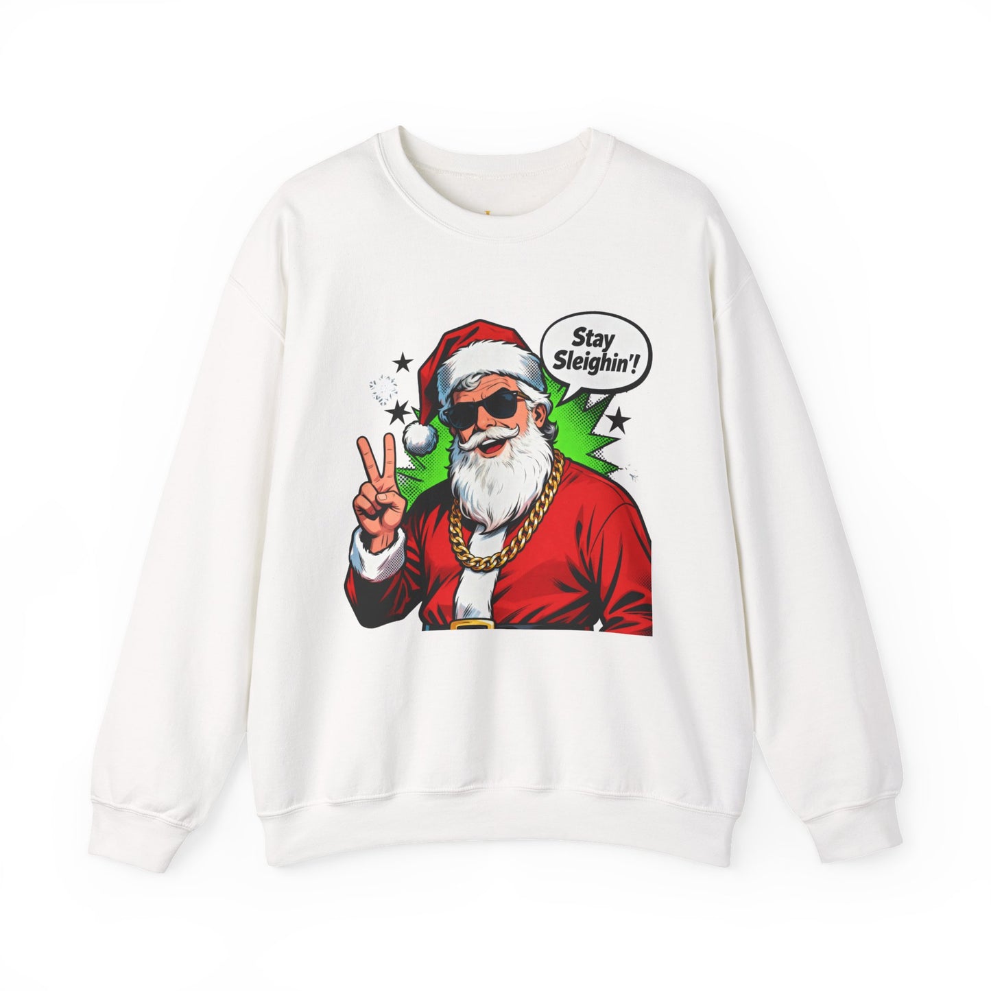 Stay Sleighin' Sweatshirt - Santa Peace Sign Christmas Crewneck | Loom Noir