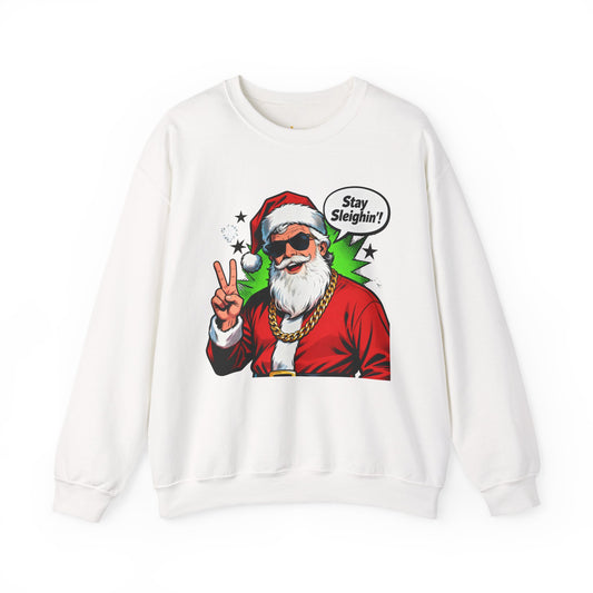 Stay Sleighin' Sweatshirt - Santa Peace Sign Christmas Crewneck | Loom Noir