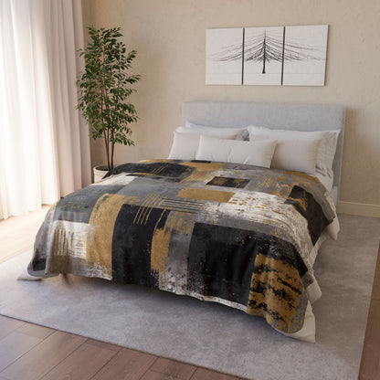 Modern Abstract Geometric Sherpa Blanket | Gold Gray Black Throw