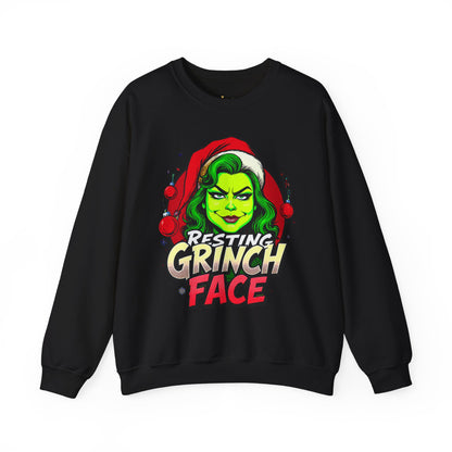 Funny Christmas Grinch Face Sweatshirt - Women's Crewneck | Loom Noir