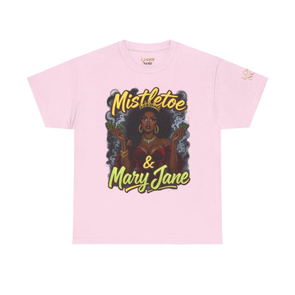 Mistletoe & Mary Jane Holiday Cannabis T-Shirt | Festive Weed Tee