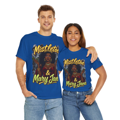 Mistletoe & Mary Jane Holiday Cannabis T-Shirt | Festive Weed Tee