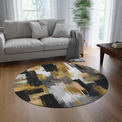 Abstract Gold & Charcoal Round Rug — Modern Circular Accent Rug | Loom Noir