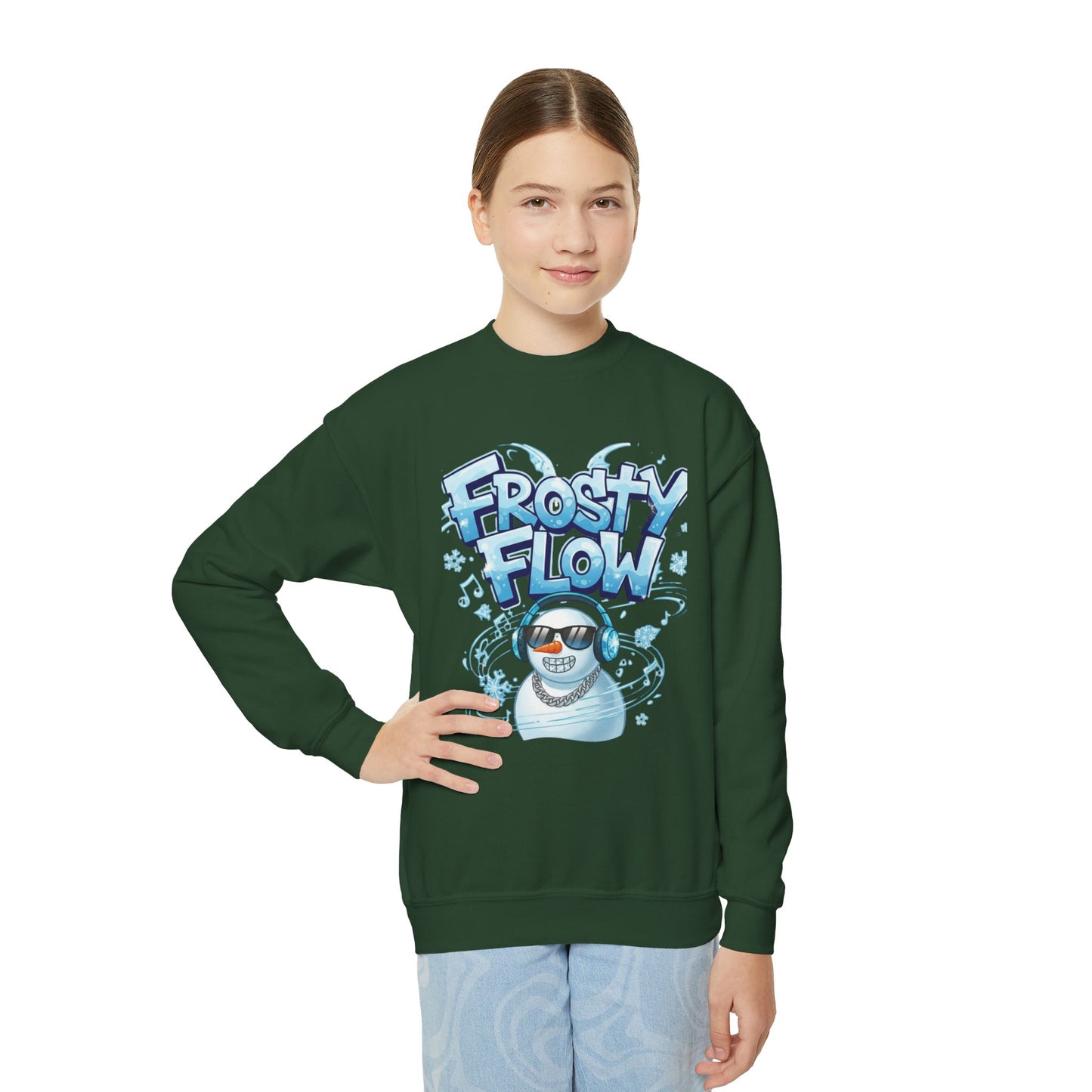 Frosty Flow Youth Sweatshirt - Kids Snowman Pullover | Loom Noir