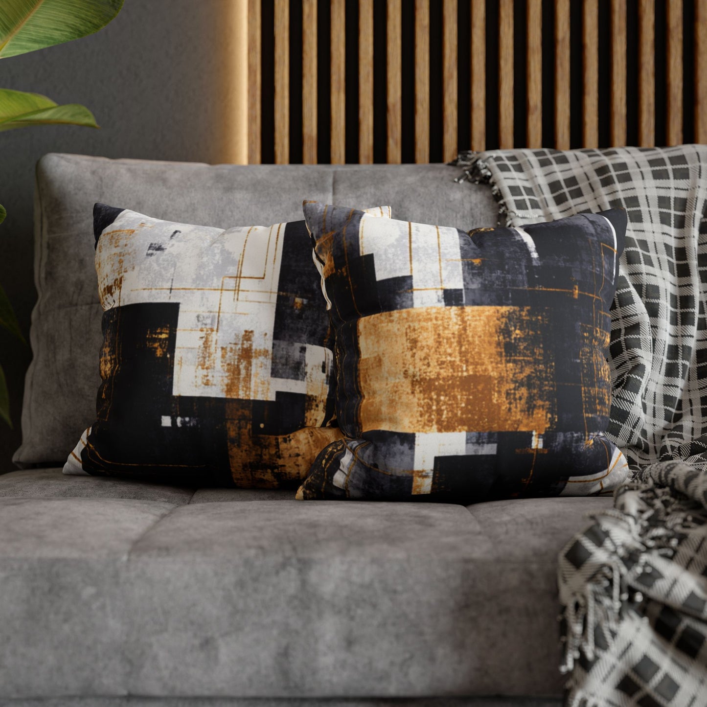 Abstract Gold & Charcoal Faux Suede Pillowcase — Luxury Accent Pillow | Loom Noir