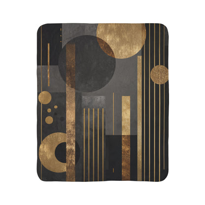 Art Deco Geometric Sherpa Blanket | Luxe Gold & Charcoal Throw