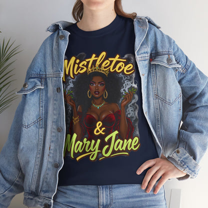 Mistletoe & Mary Jane Holiday Cannabis T-Shirt | Festive Weed Tee