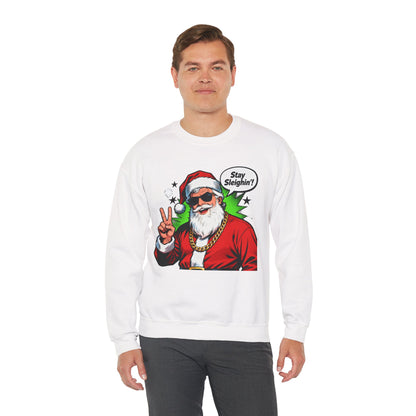Stay Sleighin' Sweatshirt - Santa Peace Sign Christmas Crewneck | Loom Noir