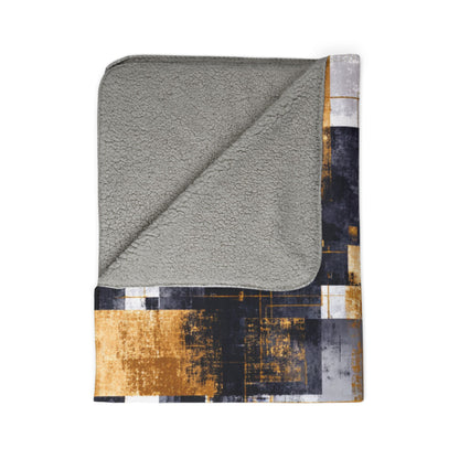 Geometric Abstract Sherpa Blanket | Modern Gold & Charcoal Throw