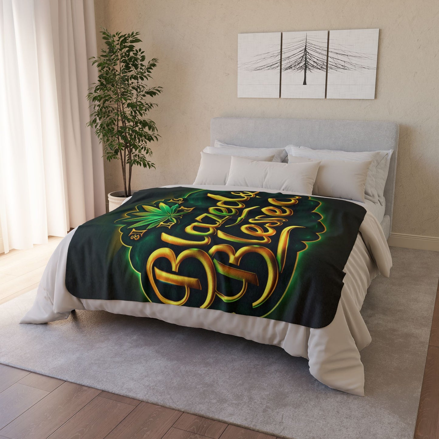 Blazed & Blessed Sherpa Blanket | Cannabis-Themed Fleece Throw