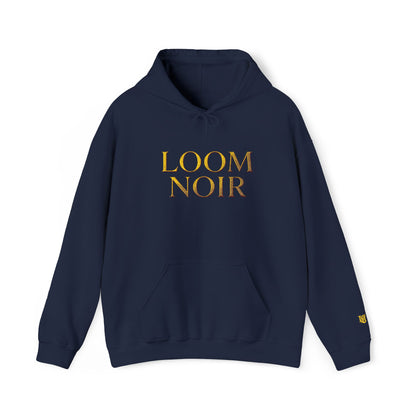 Gold Foil Text Hoodie - Loom Noir Premium Pullover | Streetwear