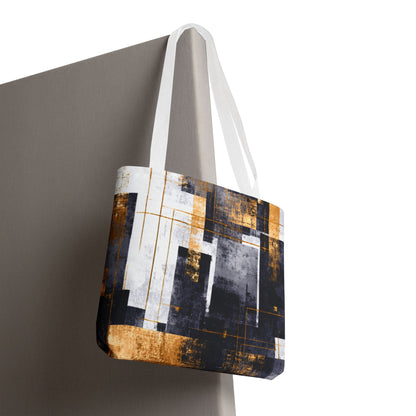 Modern Gold & Navy Tote Bag - Stylish Shopping Bag | Loom Noir