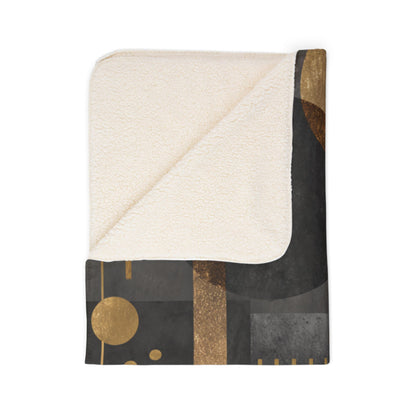 Art Deco Geometric Sherpa Blanket | Luxe Gold & Charcoal Throw