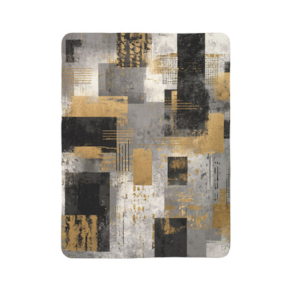 Modern Abstract Geometric Sherpa Blanket | Gold Gray Black Throw