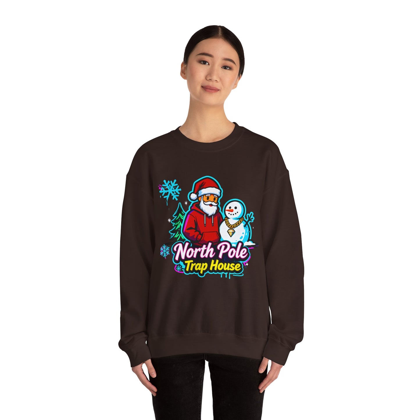 North Pole Trap House Sweatshirt - Funny Santa Christmas Crewneck | Loom Noir