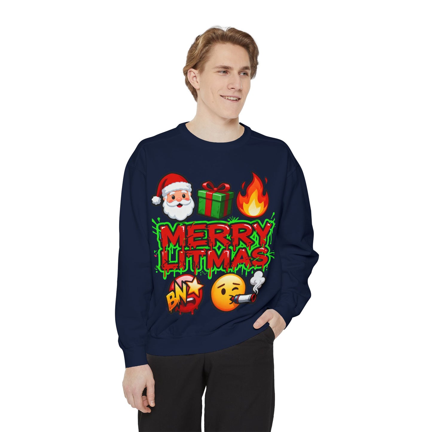 Funny Christmas Emoji Sweatshirt - Festive Holiday Crewneck | Loom Noir