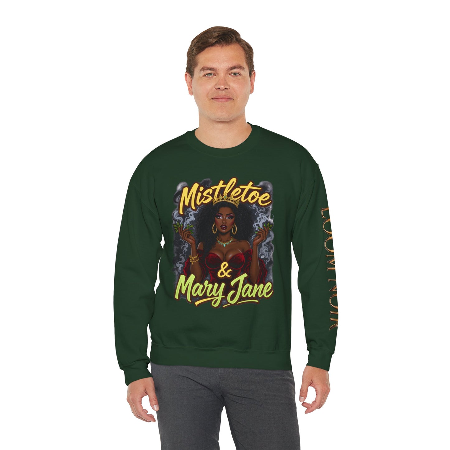 Mistletoe & Mary Jane Crewneck | Cannabis Holiday Sweatshirt