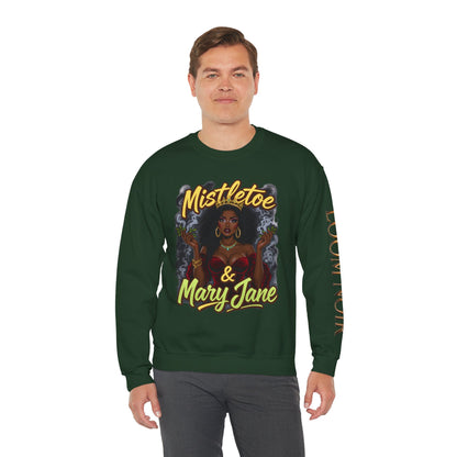 Mistletoe & Mary Jane Crewneck | Cannabis Holiday Sweatshirt